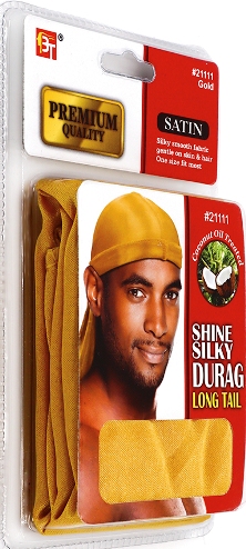 PREMIUM QUALITY COCONUT OIL TREATED SHINE SILKY DURAG WITH LONG TAIL (GOLD) 